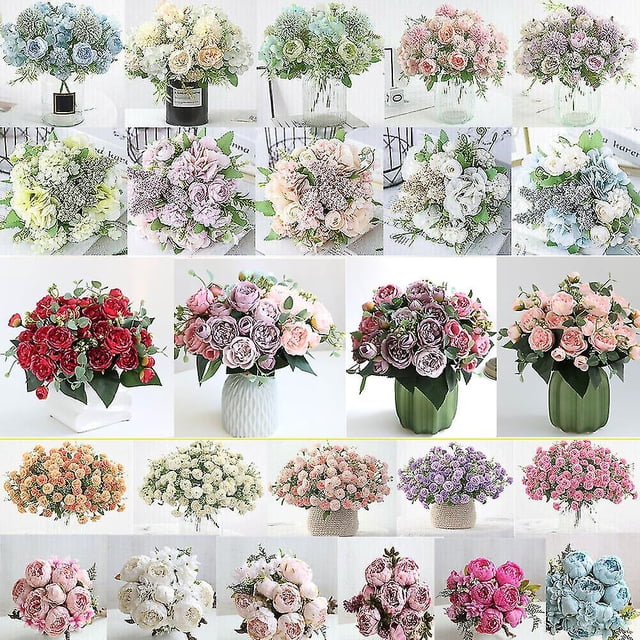Flores artificiales 9/10/12 cabezas ramo de peonías de seda rosas flores falsas decoración de fiesta en casa de boda
