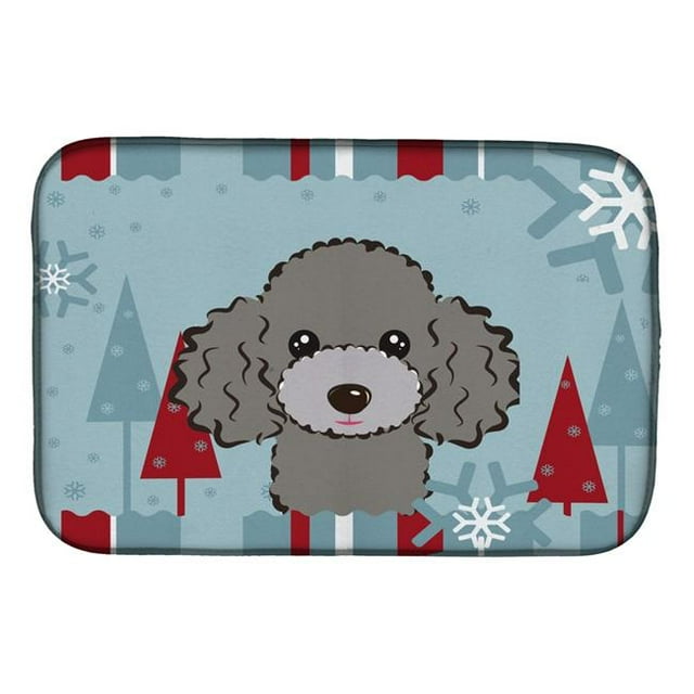 Carolines Treasures BB1755DDM Winter Holiday Silver Gray Poodle Dish Drying Mat