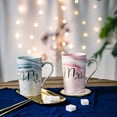 thumbnail image 2 of Juego de Tazas de Cerámica Mr and Mrs con Diseño de Mármol y Accesorios para Regalo de Boda o Aniversario (Rosa y Gris 14 Oz), 2 of 6