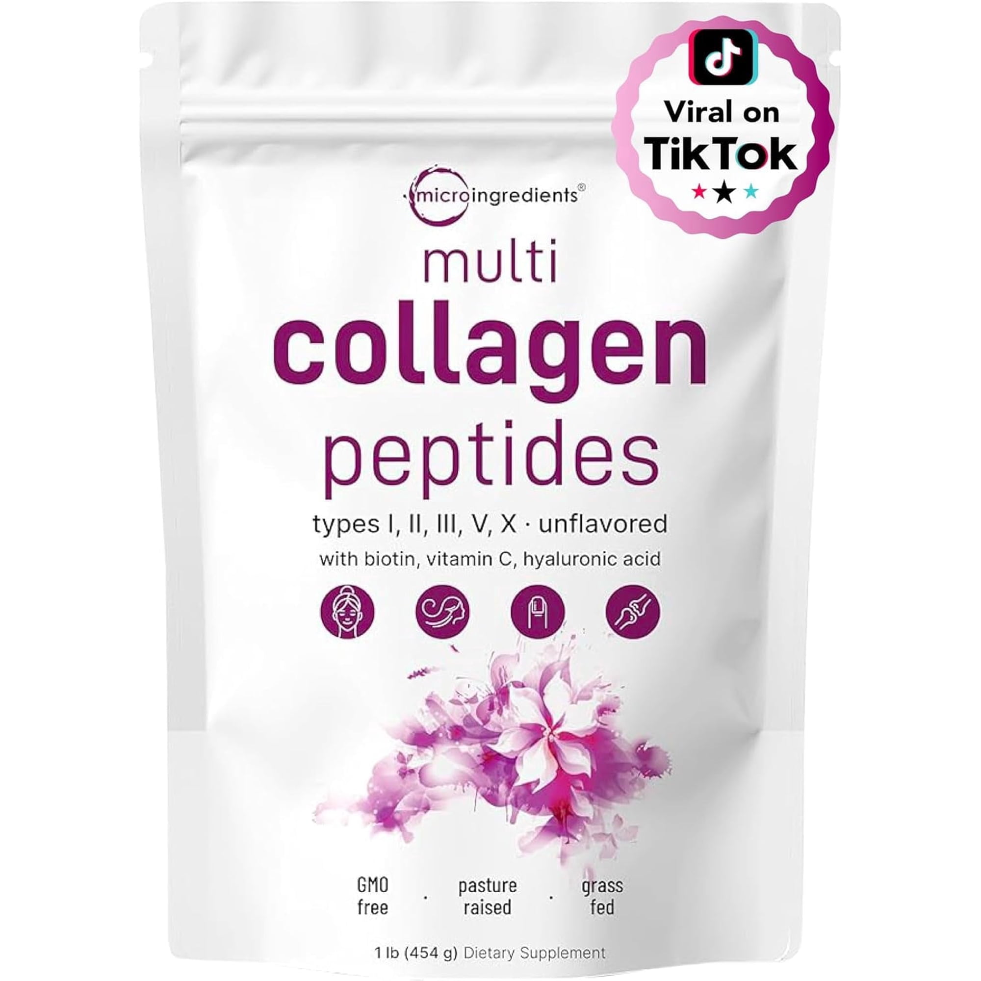 Micro Ingredients Multi Collagen Protein Powder, 2lb | Type I,II,III,V,X with Biotin, Hyaluronic Acid, Vitamin C - Unflavored Collagen Peptides