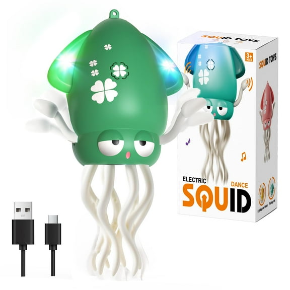 Dancing Octopus Toy for Kids, Electric Crawling Octopus Toys with Music/Lights/Rechargeable Battery, Light up USB Moving Squid Toy for Baby Boy Girl 3 4 5 6  Year Old Birthday Gifts, Green