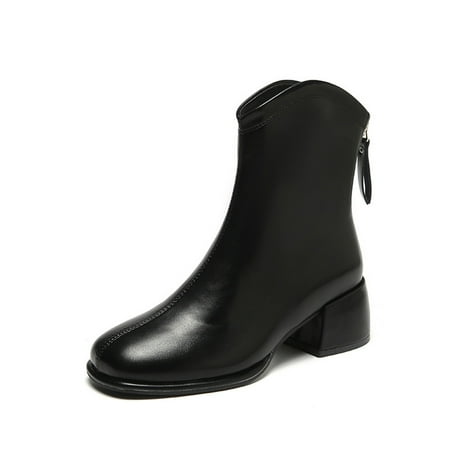 Sexlip Women s Hidden High Heel Zipper Wedge Boots  Vintage Calf Leather  Western Style Casual Flat Sole Shoes Black 37