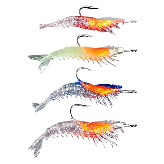 Shrimp Lures Saltwater Fishing Lures 4 Pieces Luminous Jig with Hook Artificial for Trout Bass River Pond Surf Inshore Ice Stream Lake Shore Beach Offshore