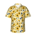 thumbnail image 1 of Fotbe Navy Blue Leaf Sunflower Camisa Hawaiana para Hombre Unisex – Camisa Casual de Verano con Botones de Manga Corta de Algodón y Lino,X-Large, 1 of 7