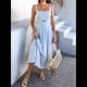 thumbnail image 5 of Vestido Midi de Verano con Tirantes Finos, Botones y Lazo Frontal para Mujer, Estampado Floral Azul M, 5 of 10