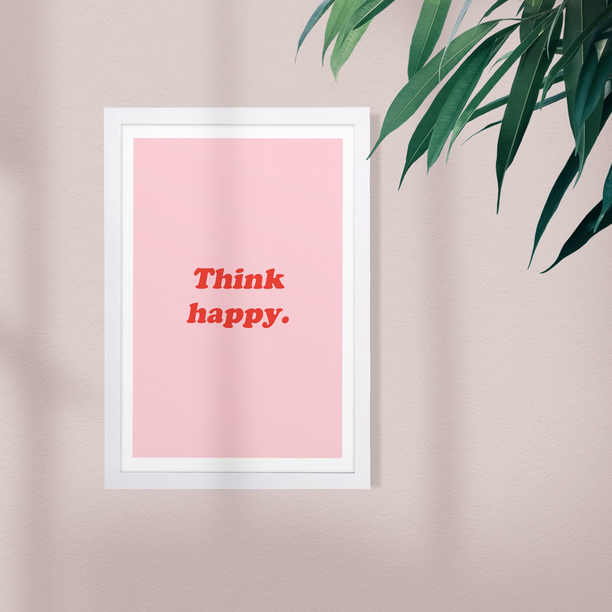 Wynwood Studio Typography and Quotes Framed Wall Art Prints 'Think Happy Like Ever' Inspirational quotes - Pink, Red, 13" x 19"
