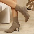thumbnail image 5 of Willtoo Women Pointed Toe Stiletto Sock Ankle Boots Stretch Knit Slip On Short Boots Fall Winter Slim Heel Fashion Booties, 5 of 6