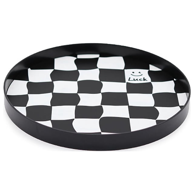 Jewelry Tray, Plastic Round Storage Tray, Round Container Tray, Plate Container Tray, Storage Plate, Trinket Dish, Room Decor with Checkerboard Design for