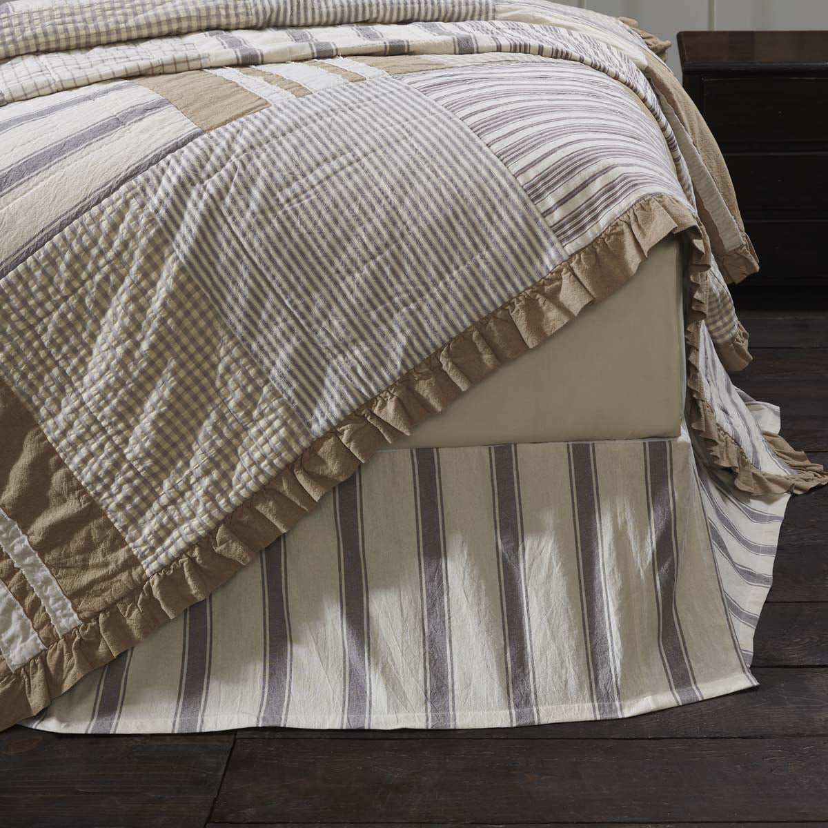 SAWYER MILL Twin Bed Skirt Farmhouse Country Charcoal Gray/Creme Stripe VHC 