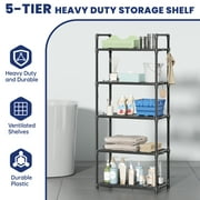 GPED 5-Tier Plastic Storage Shelves, 57 Garage Rack Storage Organizer, Multipurpose Shelf for Home, Basement, Utility Room, 10.6D x 20W x 57H, Black
