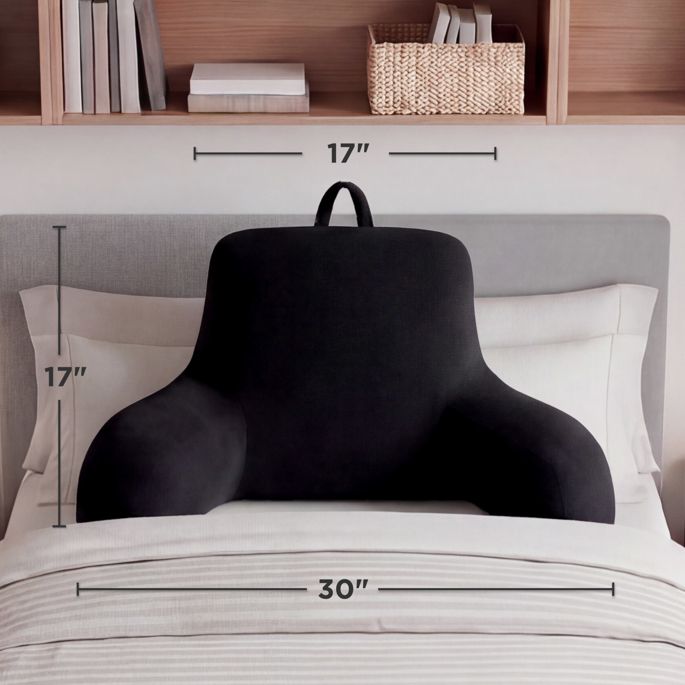 The Sheet Lab Plush Backrest Pillow, Black, 30" x 17" x 17"