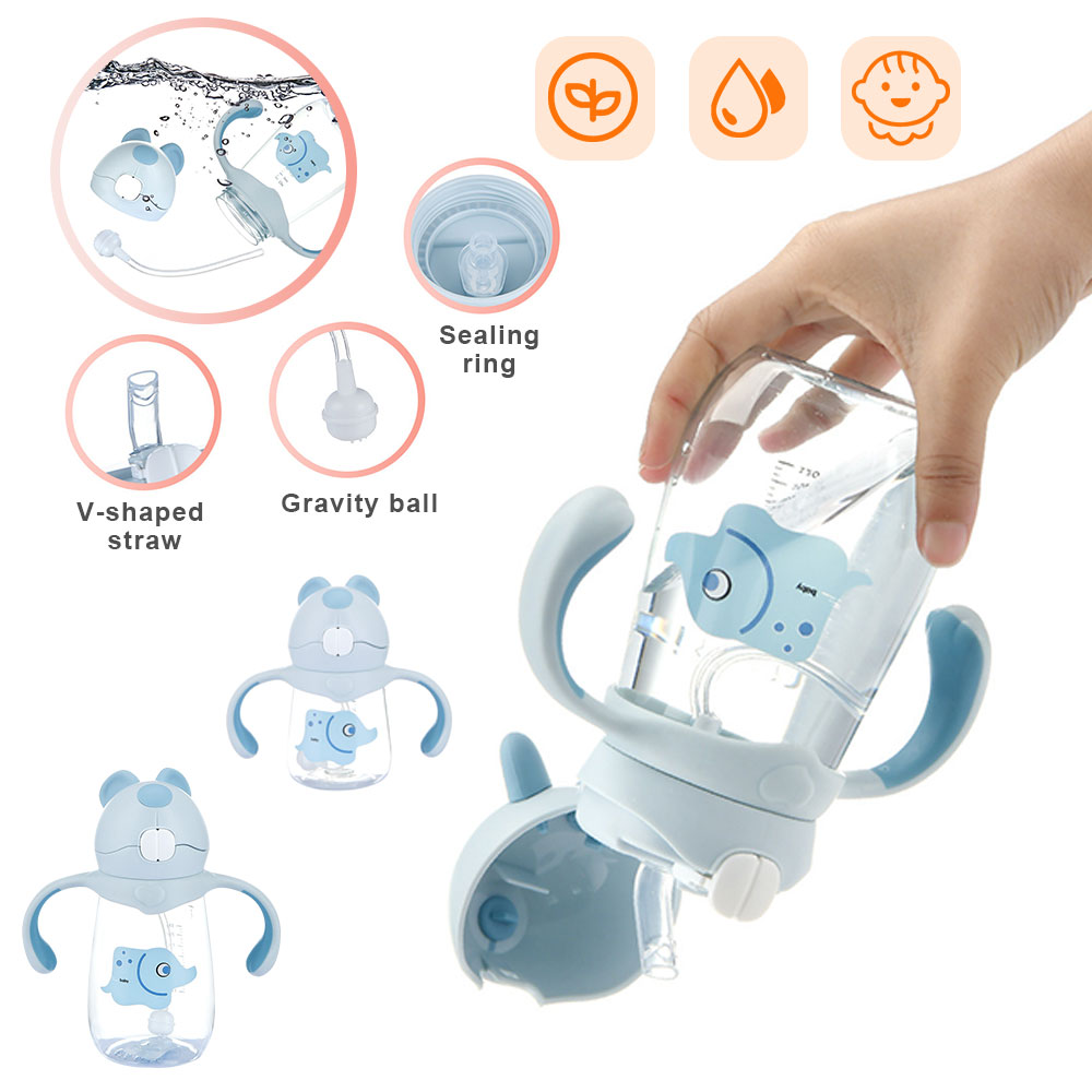 SHELLTON Sippy Cup Baby Training Cup Weighted Straw Sippy Cup Toddler Learning Cup Water Bottle with Straw and Handle for Baby Toddlers