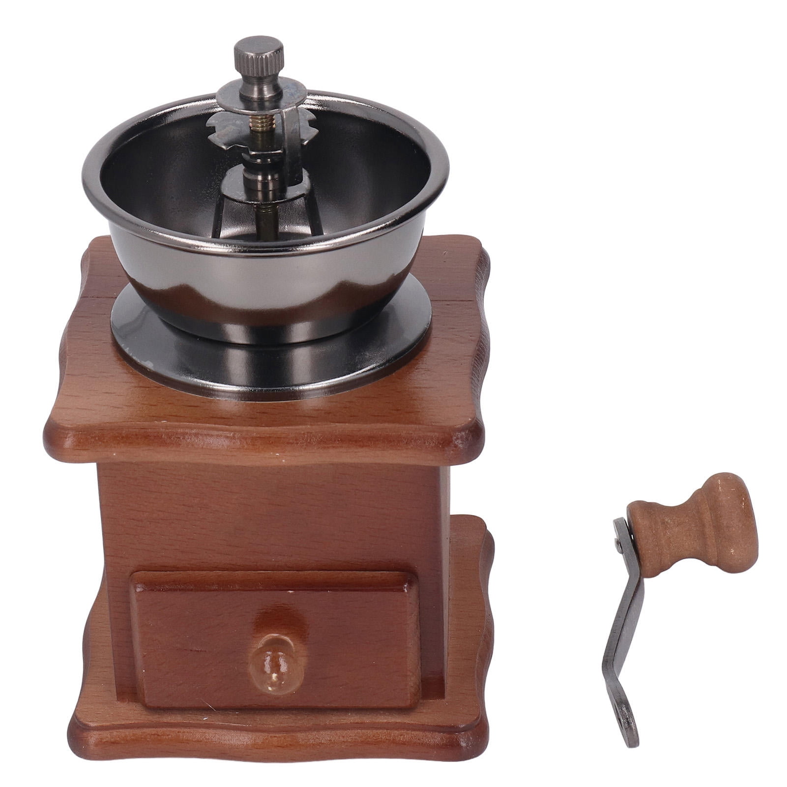 YAHHU Retro Hand Coffee Grinder – Beech Wood Base, Stainless Steel Core, Adjustable Grind, Manual Pour‑Over Mill
