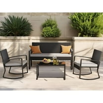 Patio Furniture Set for 4 with Outdoor Rocking Chairs,Rattan Loveseat,Glass Bistro Coffee Table,Removable Cushion for Backyard,Gray