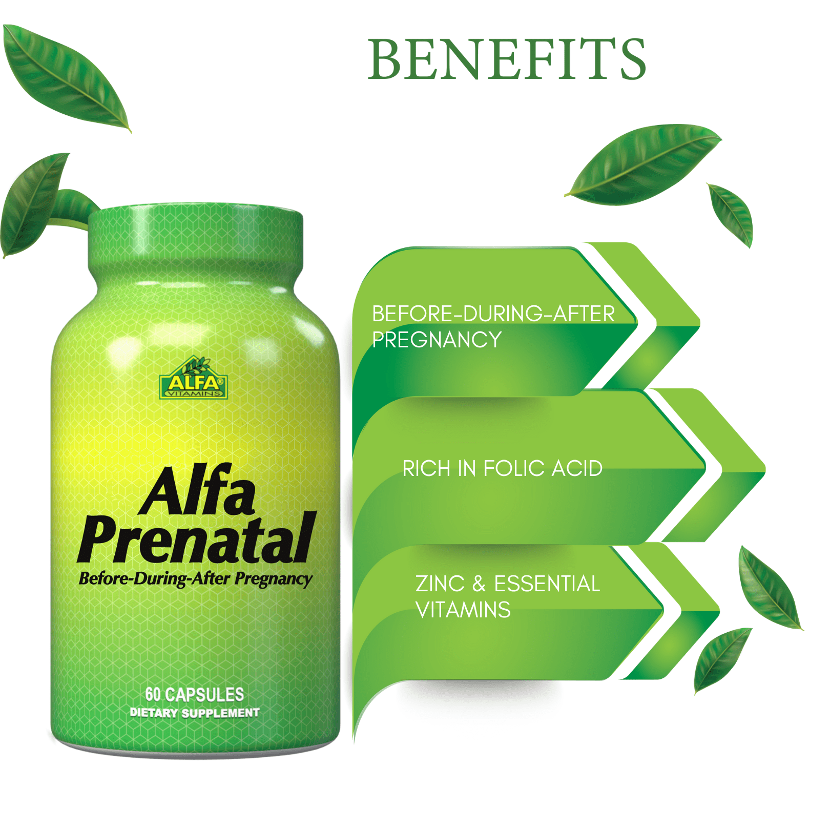 Alfa-Prenatal Tablets - Pregnancy Vitamins and Minerals - Contains high in folic Acid and Iron - Supports a Healthy Pregnancy - Before or After Pregnancy - 60 Tablets