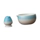 thumbnail image 3 of Cuenco de cerámica para matcha para la ceremonia del té matcha y soporte para batidor de té. Azul, 3 of 9