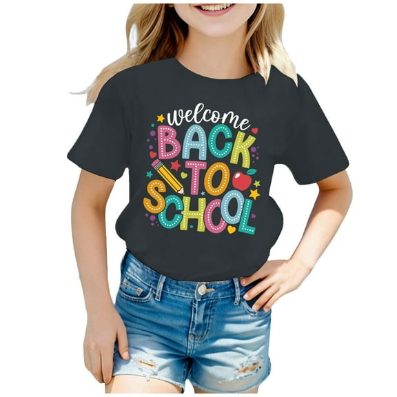 Girls Back To School Graphic T Shirts Short Sleeve Round Neck Comfortable Soft Tshirts Stylish Casual Wea for Girls Outdoor Activities and Daily Clothes