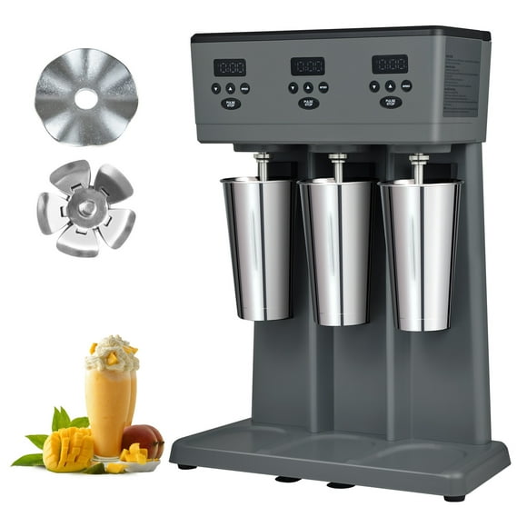 KFFKFF Milkshake Creator, Triple Electric Units of 375W Each, Professional Three-Head Beverage Blending Device, Equipped with LED Smart Microswitch, 3-Speed Shake Blender, 3 x 820 ml Containers