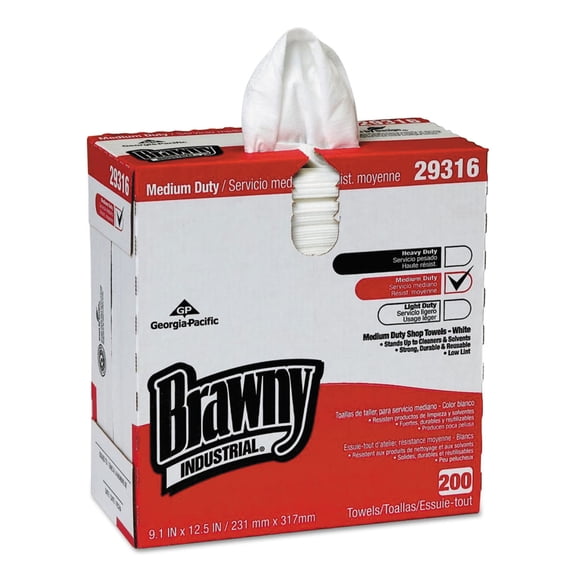 GEORGIA PACIFIC Brawny Industrial Lightweight Shop Towel 9 1/10" x 12 1/2" White 2000/Carton 29316CT