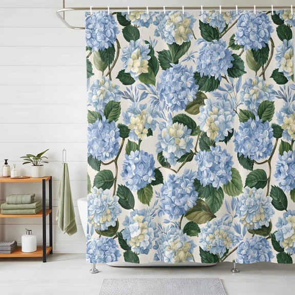 Shower Curtain Blue Hydrangea Floral Shower Curtains for Bathroom Decor, Waterproof Polyester Shower Curtain Set with Hooks, Extra Long 72" x 96" Watercolor Flowers