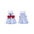 thumbnail image 2 of BemeyourBBs Toddler Baby Girls 4th of July Outfit Smocked Romper Patriot Independent Day Clothes Strap Tie-up Striped Jumpsuit USA Letters Embroidery Sleeveless Ruffled Overalls Shorts Playsuit, 2 of 9