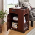 thumbnail image 2 of MIDOQIN Powered Traditional End Table with Charging Station, Narrow Side Table with USB Ports and Outlets, Nightstand with Storage, Bedside Tables with Wheels for Living Room, Bedroom, 2 of 17