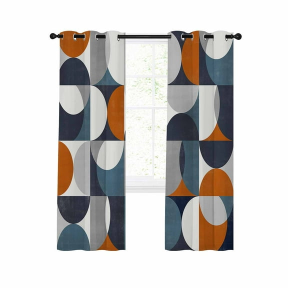 Contemporary Orange, Blackout Curtains 45 Inches Long for Bedroom, Middle Century Abstract Geomrtry Thermal Insulated Room Darkening Black Out Window Curtain Panels Grommet Drapes for Living Room