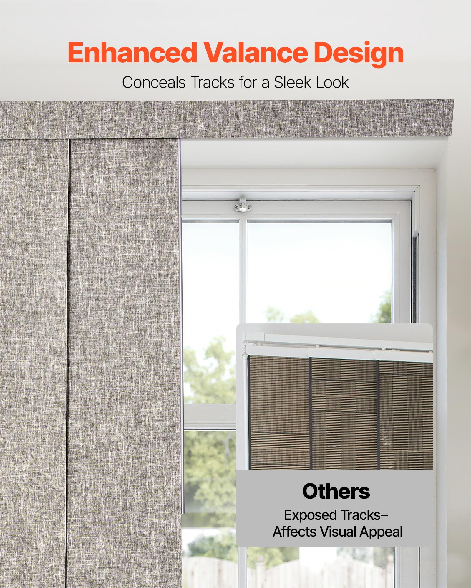 VEVOR Panel Track Blinds,Extendable Track from 45.8 in to 86 in W, Trimmable Panel Curtains Up to 96 in H, Vertical Blackout Panel Blinds for Sliding Doors, Patio Doors, Room Divider, Windows, Brown