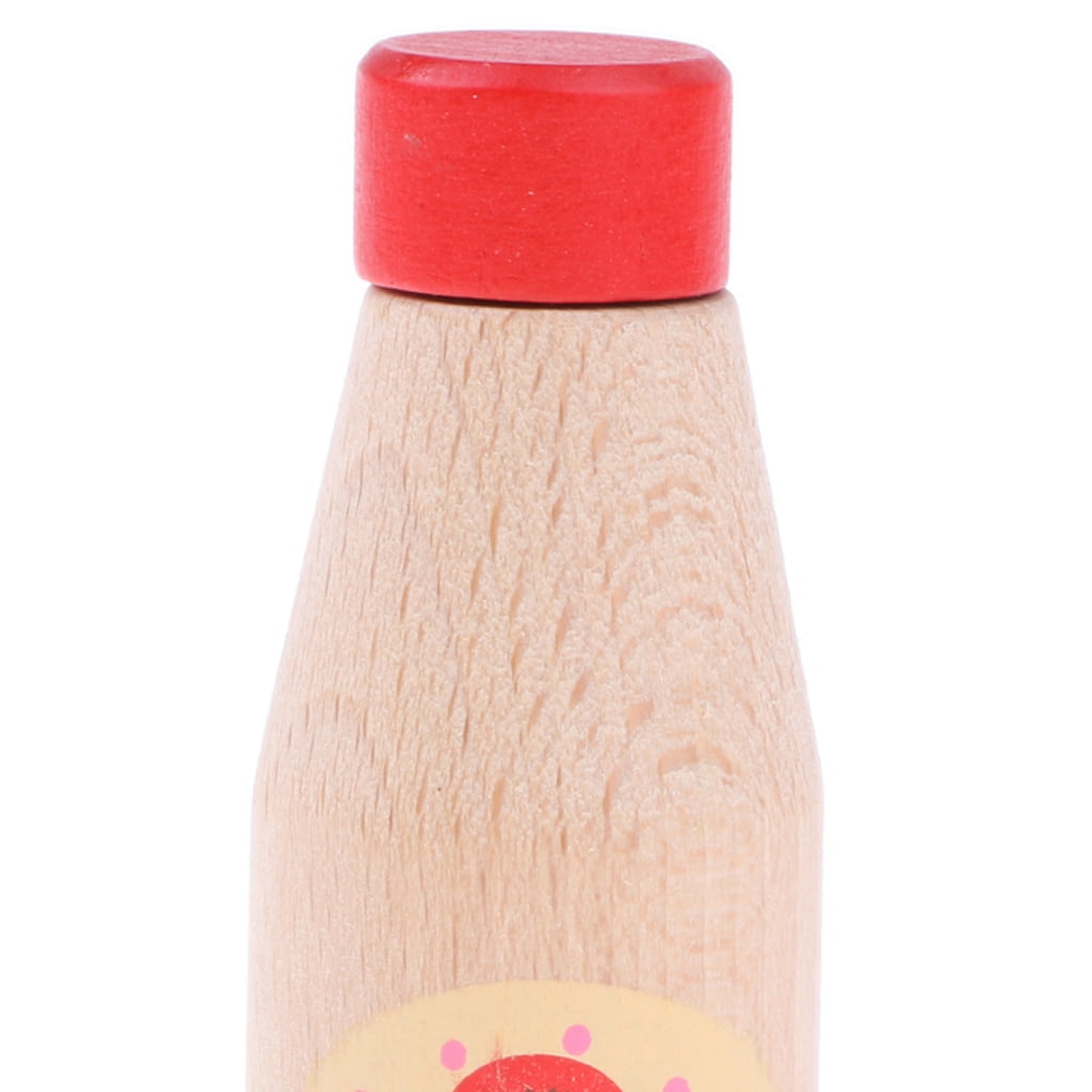 3pcs Kid Kitchen Pretend Toy Play House Wooden Tomato Ketchup Milk Bottles 