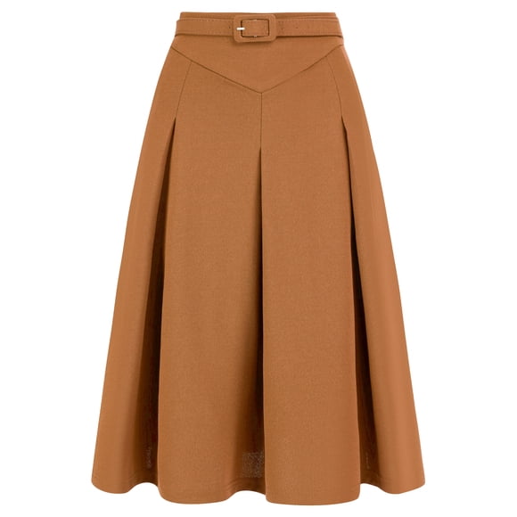 FALDA MIDI A-LINE PLEATADA CON CINTURÓN PARA MUJERES DE OFICINA INSPIRE CHIC S COLOR MARRÓN