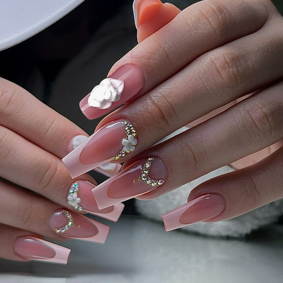 Press on Nail Ballerinas Coffin Fake Nail Designs Stick on Nail Full Cover False Nail Acrylic Glues on Nail for Womens