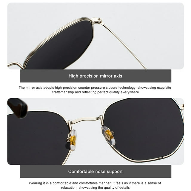 Baohd Fashionable Hexagonal Lightweight Frame Polarized Lens Unisex PC Hexagon Men Women Comfortable gold black gray C2 1Set