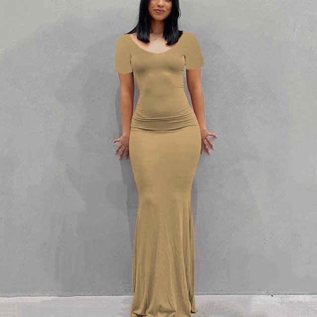 Gspmoly Robes pour Femmes Grande Taille, Robes d'Été Décontractées pour Femmes à Col Rond, Manches Courtes, Unies, Robes de Soirée pour Femmes Offres