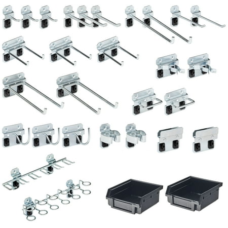 Triton Products® LH3-Kit Steel Pegboard Hook & Bin Assortment for LocBoard (28 Hooks & 2 Bins)