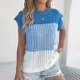 thumbnail image 2 of YUGYXL Women's Color Block Cable Knit Tops Summer Cap Sleeve Crew Neck Pullover Sweaters Casual Loose Vacation Knitwear Blue S, 2 of 8