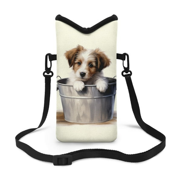 SEANATIVE Crossbody Phone Bag Cell Phone Case Pouch Water-Resistant Phone Carrier with Adjustable Strap Small Satchel Bag Fits Most Smartphones, Cute Kromfohrlander Dog Iron Bucket Beige