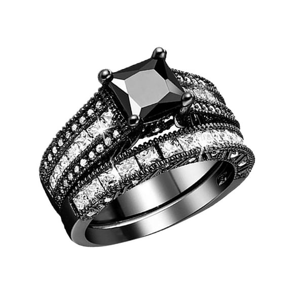 Rinsvye 2 in 1 Womens Chunky Ring Set Vintage Black Ring Engagement Chunky Rings for Women Wedding Band Ring Set
