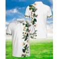 thumbnail image 2 of Men's Tropical Polo Shirt, Bird of Paradise Hibiscus Floral in White Print with Sunglasses, Summer Casual Beach Shirt, 2 of 7