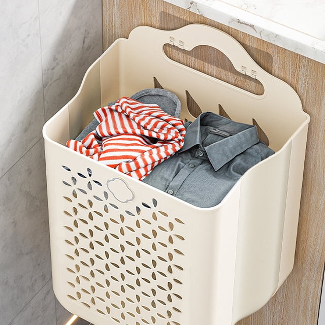 COM1950s Wall Mounted Laundry Basket,Collapsible Foldable Hamper with Handles,Large Capacity Space Saving Storage Bin for Bathroom Organization,Laundry Room,and Home Closet