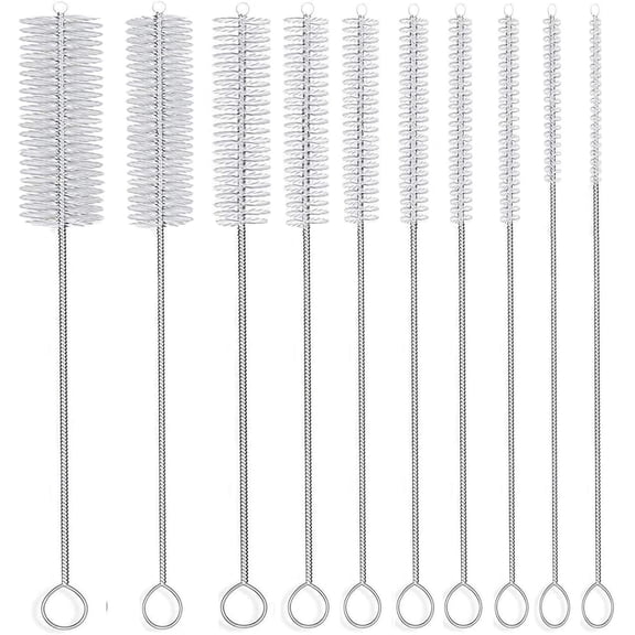 10-Piece Nylon Straw Brush Set, 8-Inch Pipe Tube Cleaner with 10 Diameters, Stainless Steel Wire Core, Small Bottle Brush for Straws, Bottles, Tubes