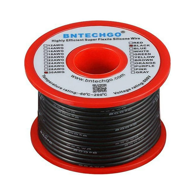 Fermerry 30 Gauge Stranded Copper Wire Electrical Connectors Black and Red  100Ft each 30 AWG Flexible Silicone Hook up Wire Kit