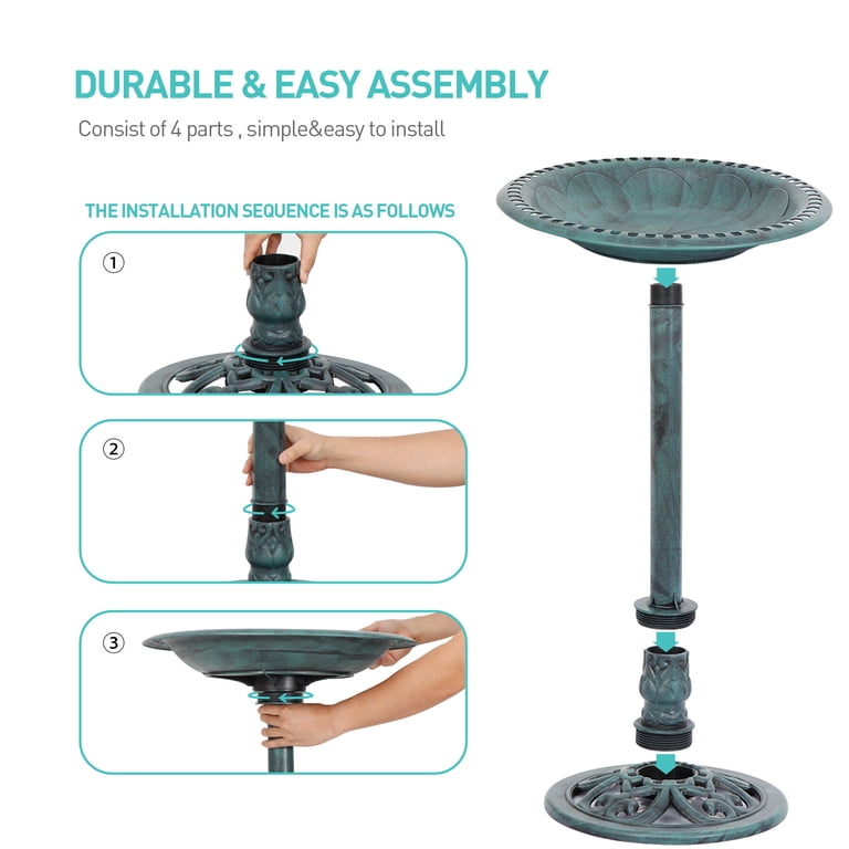 ZENY 28 Inch Pedestal Bird Bath, Bronze Resin photo 7