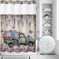 thumbnail image 2 of No Hook Shower Curtain, Purple Flowers Shower Curtains for Bathroom with See Through Top Window, Vintage Weeping Spring Floral Truck Butterfly Retro Waterproof Bath Curtain Extra Long 72"x96", 2 of 9