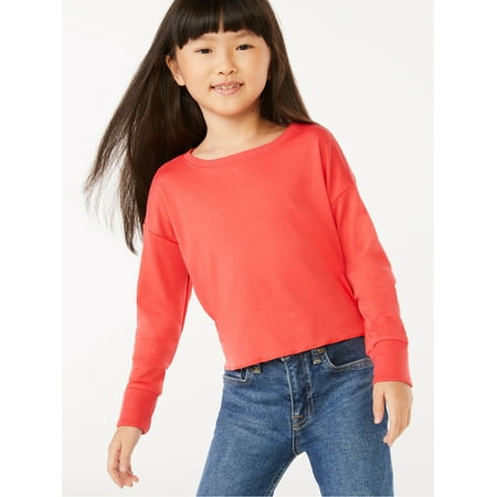 Free Assembly Girls Long Sleeve Solid Cutoff T-Shirt, Sizes 4-18