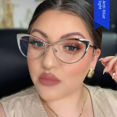 thumbnail image 2 of Gafas planas de ojo de gato de cuero de acero, montura de gafas de metal ligera anti-azul retro para mujer de Europa y Estados Unidos, 2 of 5