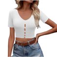 thumbnail image 3 of Asxite Women Summer Tops V Neck Short Sleeve Solid Breathable Casual Shirts, 3 of 6