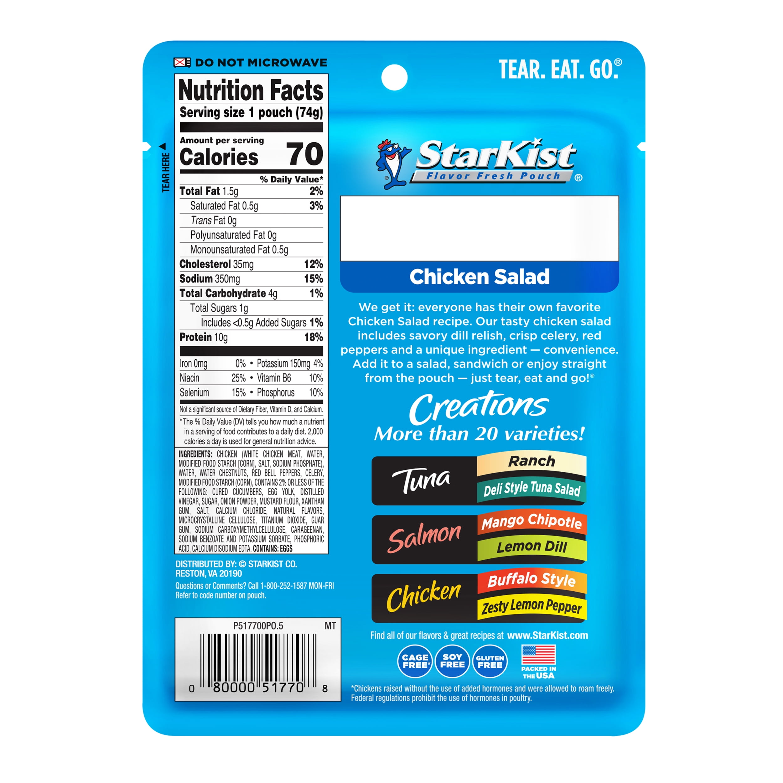 (12 pack) StarKist Chicken Creations, Chicken Salad, Gluten Free, 10g Protein, 2.6 oz Pouch