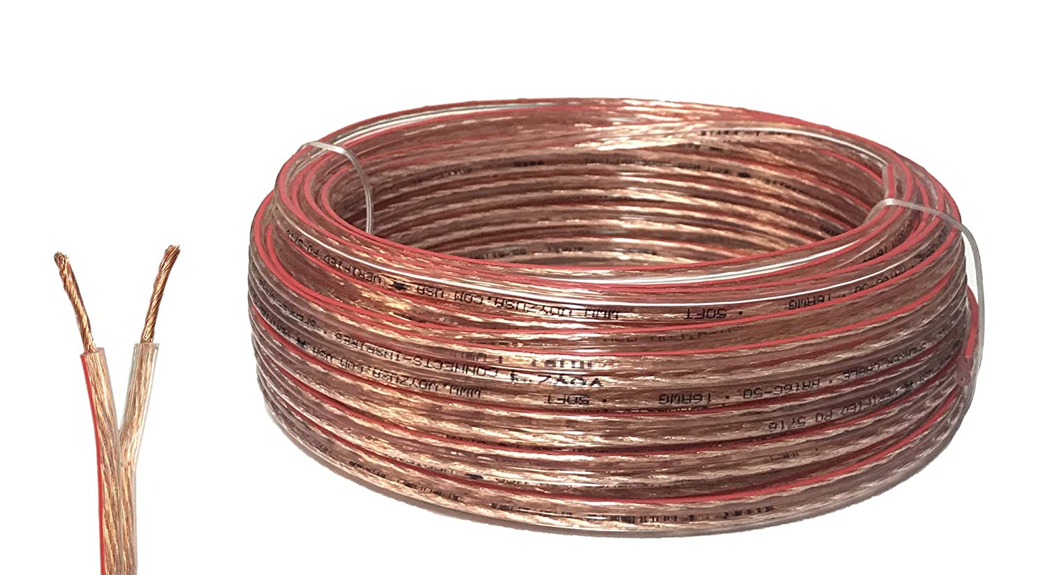 VOYZ 16AWG Speaker Wire Cable with Flex Oxygen Free Clear PVC Sheathing