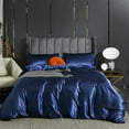 thumbnail image 3 of Move Over Navy Blue Duvet Cover Set Twin Silk like Satin Bedding Sets Solid Color Pattern Silky Microfiber No Filling, 3 of 8