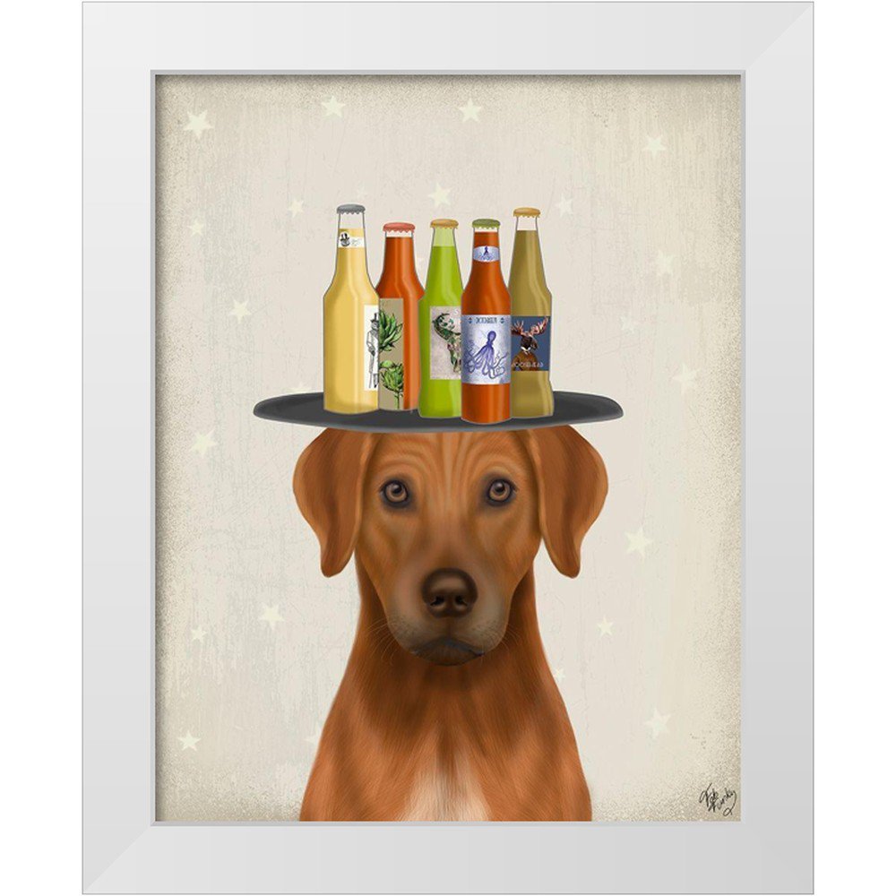 Fab Funky 12x14 White Modern Wood Framed Museum Art Print Titled - Rhodesian Ridgeback Beer Lover